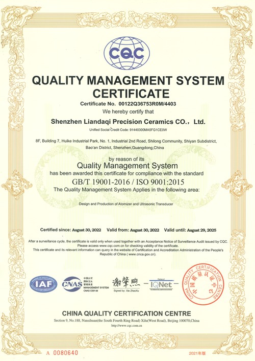ISO9001质量体系认证证书-（英文）